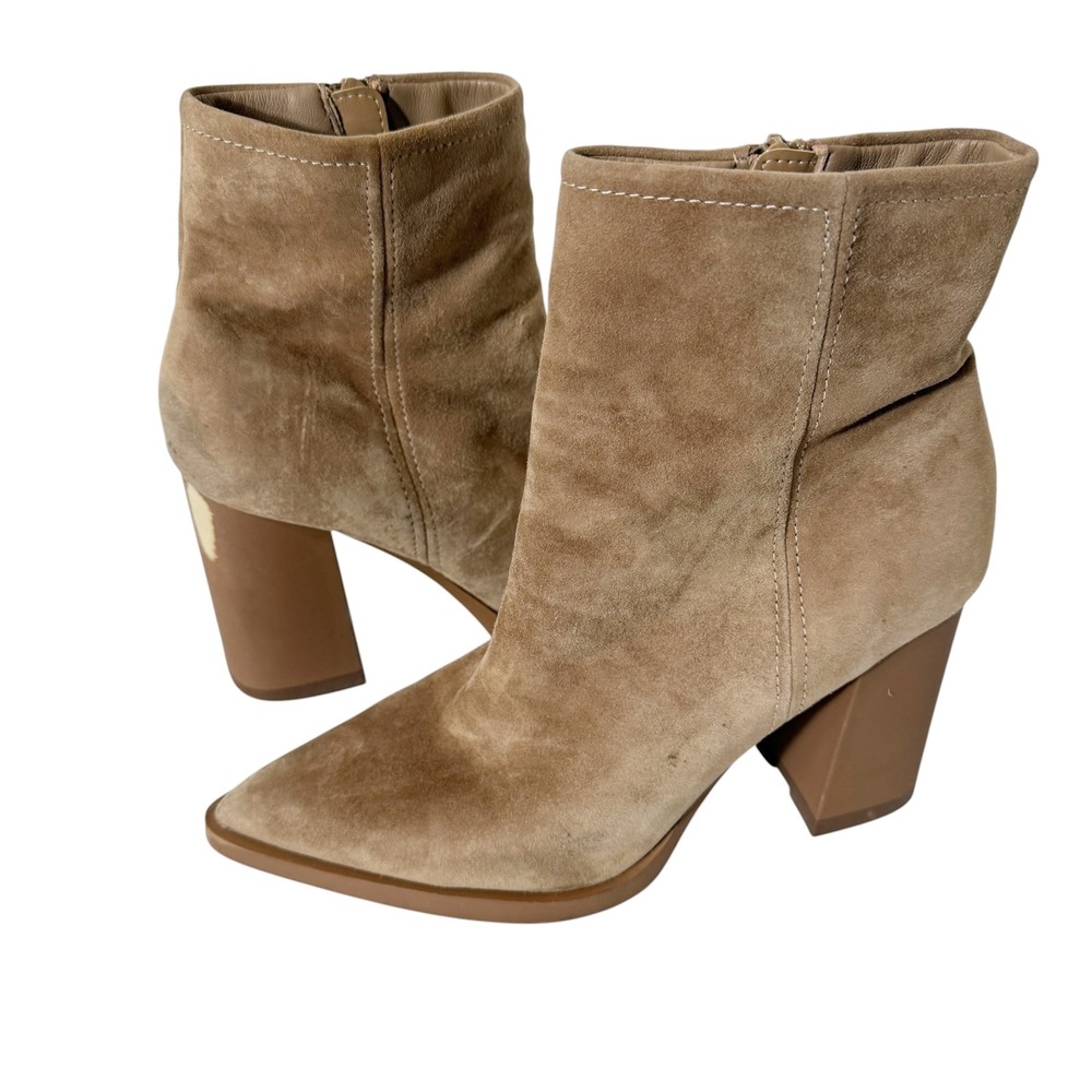 Steve Madden Harden Sand Suede Block Heel Pointed Toe Zip Ankle Boots Size 10